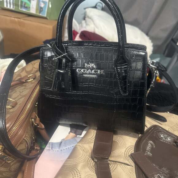 Coach Handbags - Coach Andrea Carryall Bag in Black Crocodile-Embossed Leather CR105